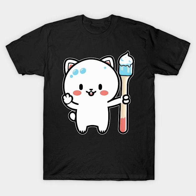 Kawaii Cat Holding A Toothbrush With Toothpaste T-Shirt by JB.Collection